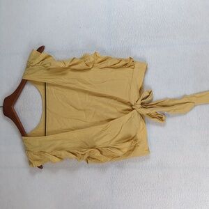 💜5 for $15💜Amuse Society Pale Yellow‎ Ruffle Boho Backless Crop Top S